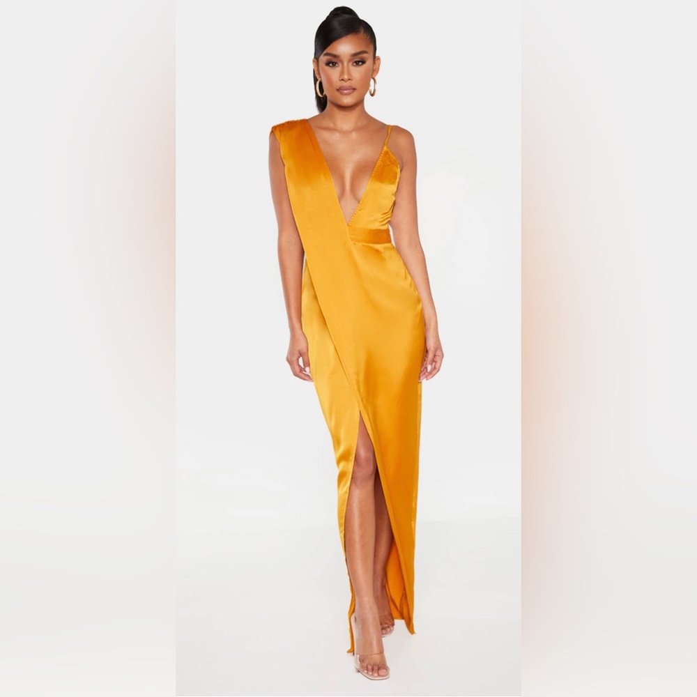 Mustard Asymmetric Drape Detail Maxi Dress